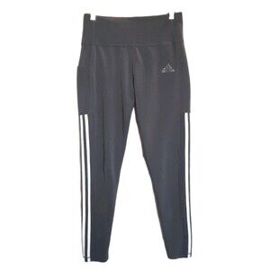 Adidas AEROREADY 7/8 Length Leggings  Gray White 3 Stripe Pocket Stretch M